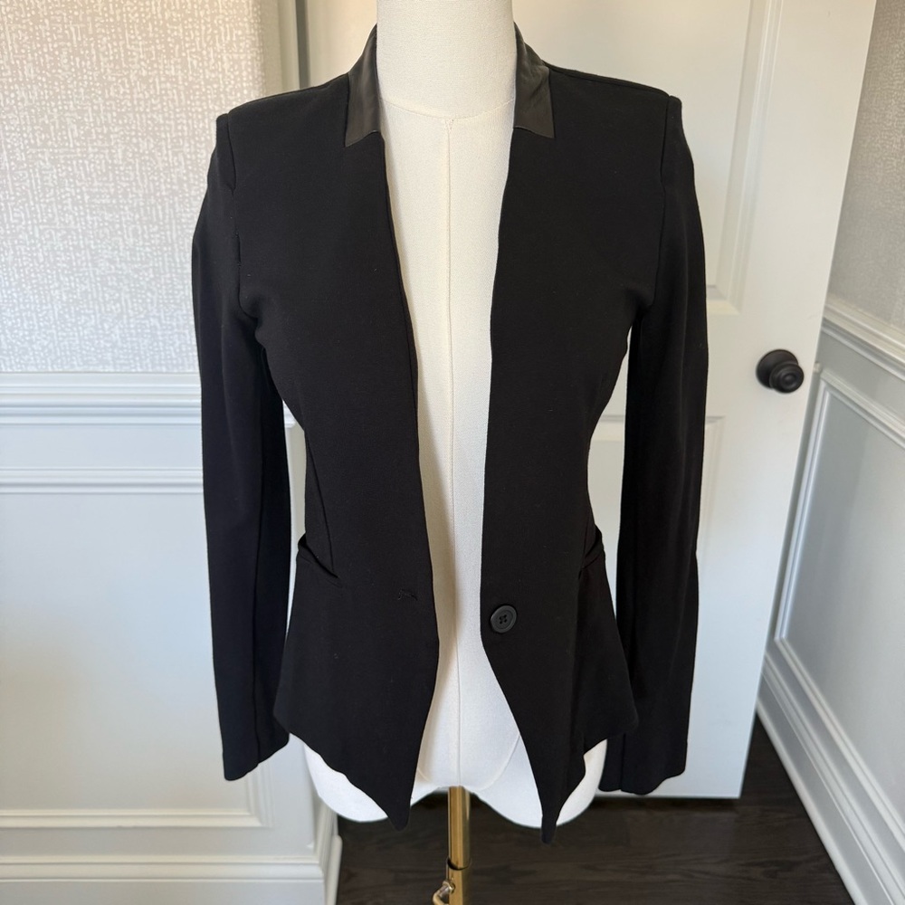 Bar III Women's Black Blazer with Leather Trim Small